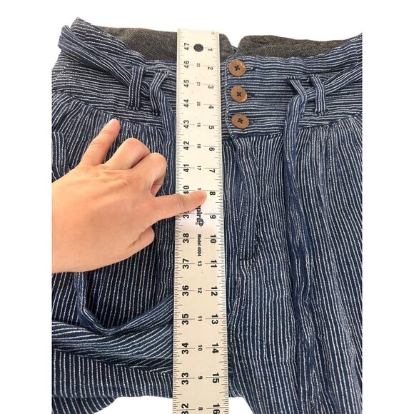 Free People Striped Harem Pants Womens 4 Blue High Rise Relaxed Cropped Bohemian - Picture 12 of 16